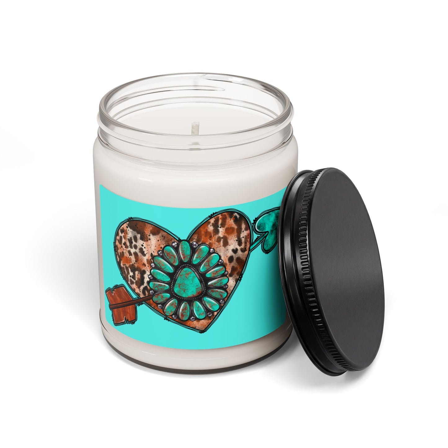 Soy Candle — Turquoise Leopard Heart Design (9oz)