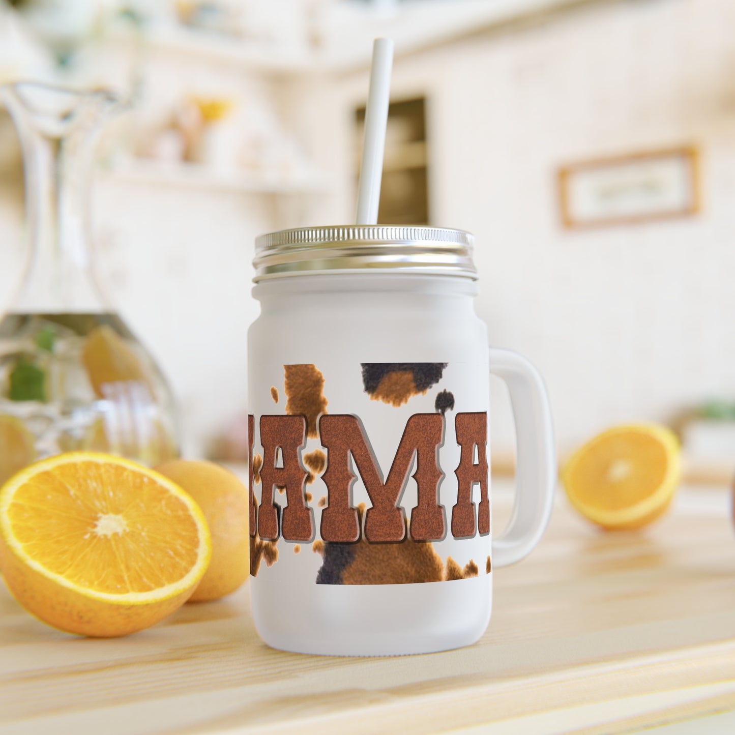 Cowhide Western "Mama" Mason Jar Tumbler with Straw