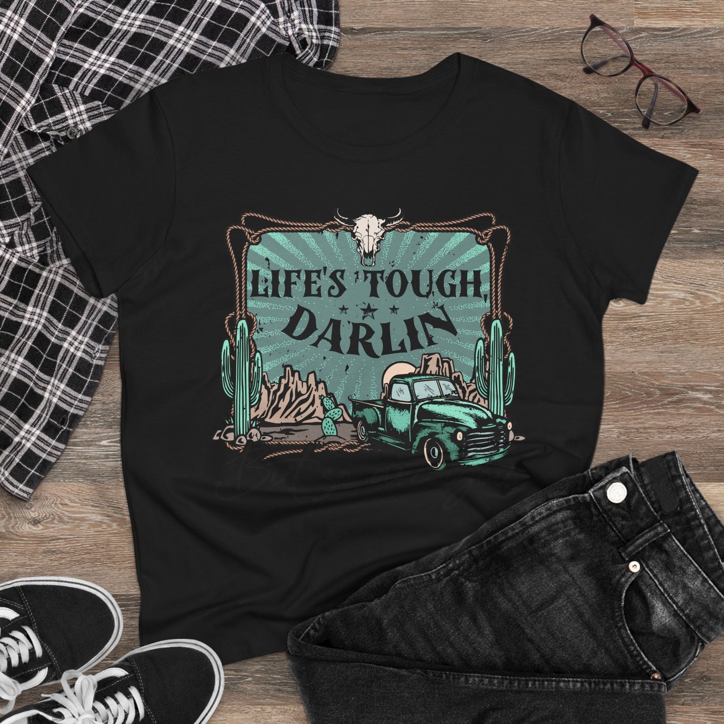 Life's Tough Darlin' Vintage Truck Women's Tee — Inspirational Western Graphic Shirt