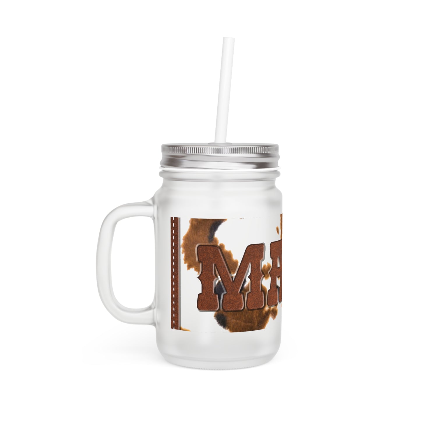 Cowhide Western "Mama" Mason Jar Tumbler with Straw
