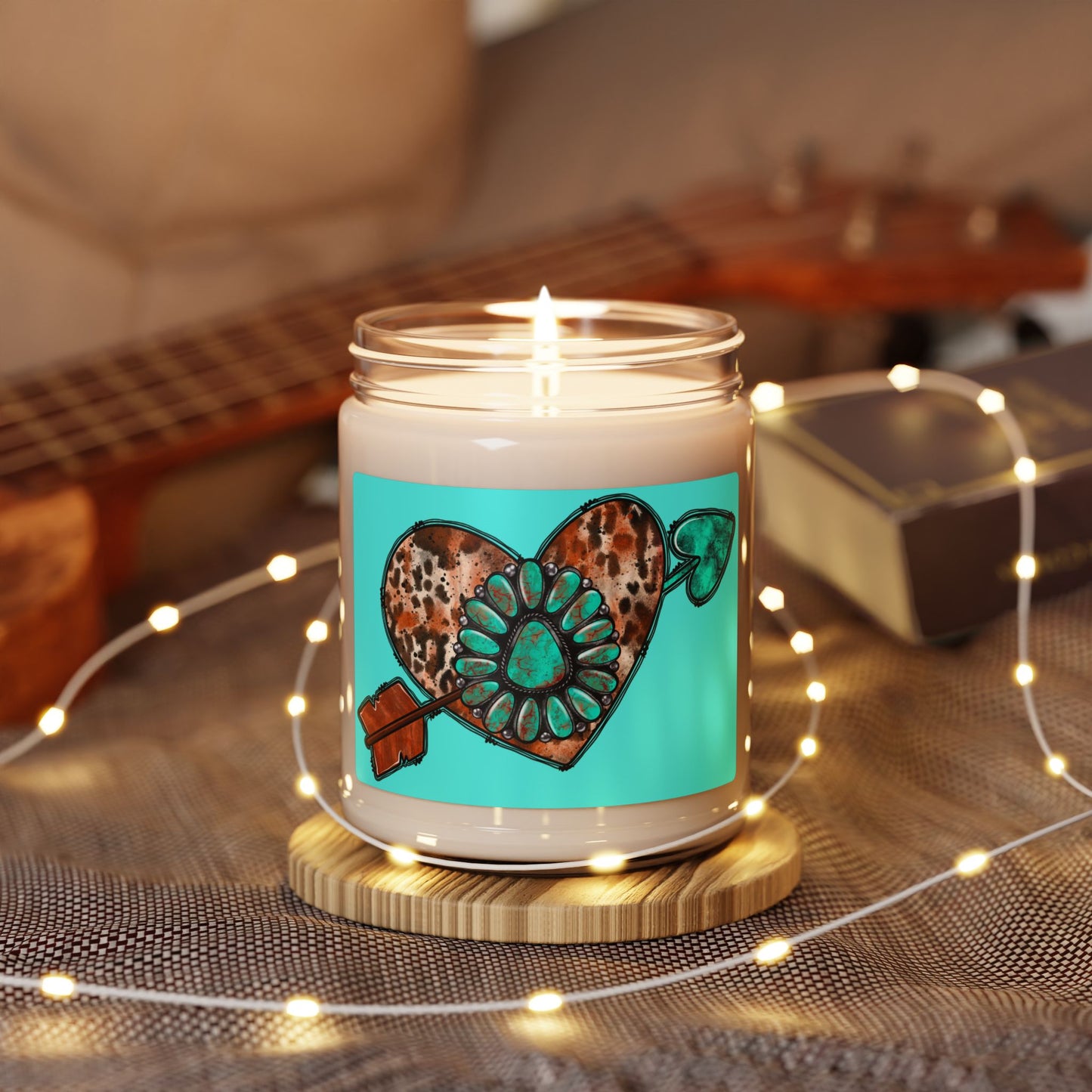 Soy Candle — Turquoise Leopard Heart Design (9oz)