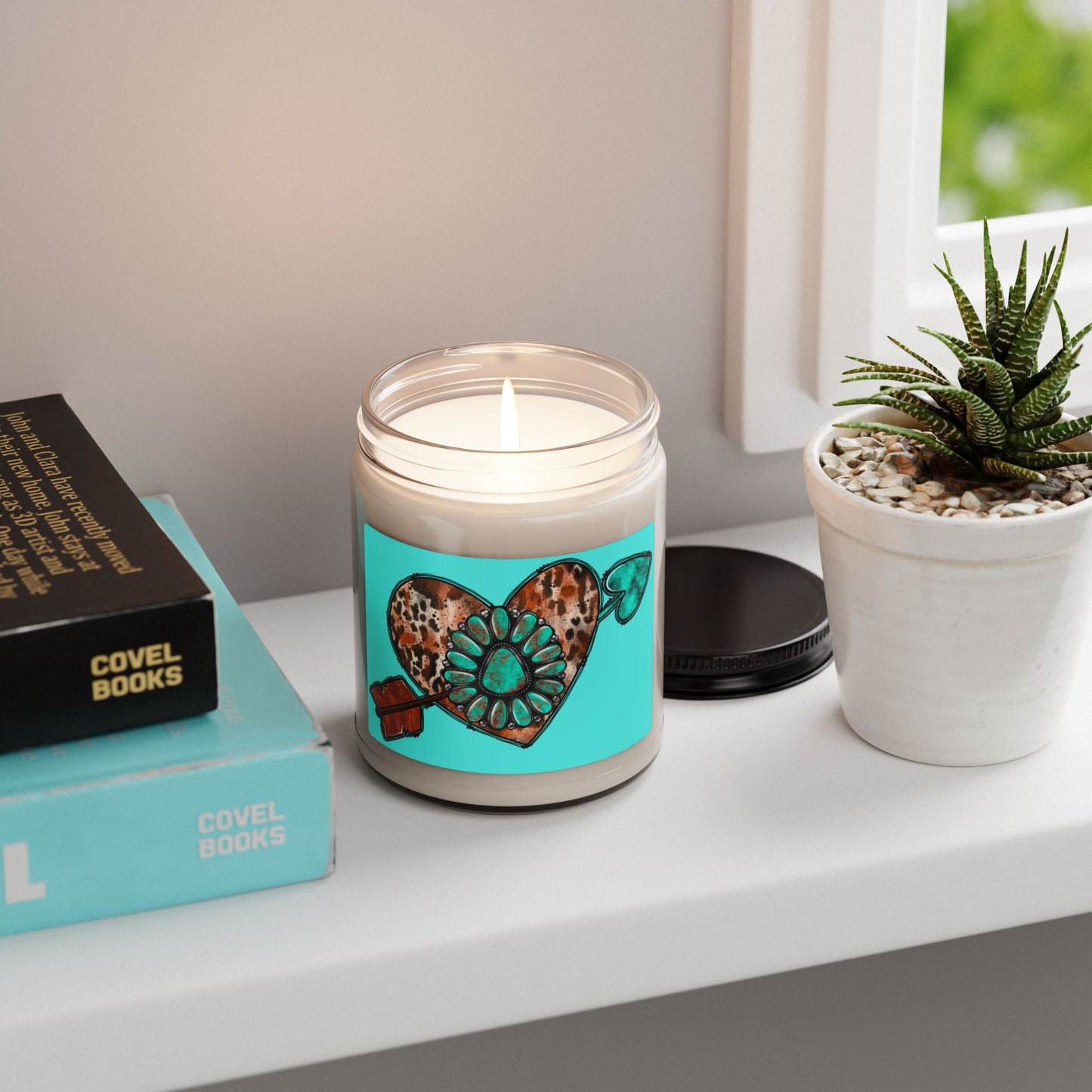 Soy Candle — Turquoise Leopard Heart Design (9oz)