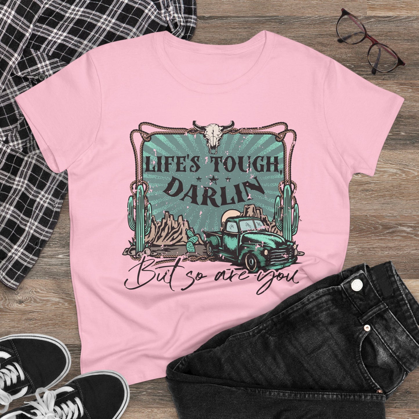 Life's Tough Darlin' Vintage Truck Women's Tee — Inspirational Western Graphic Shirt