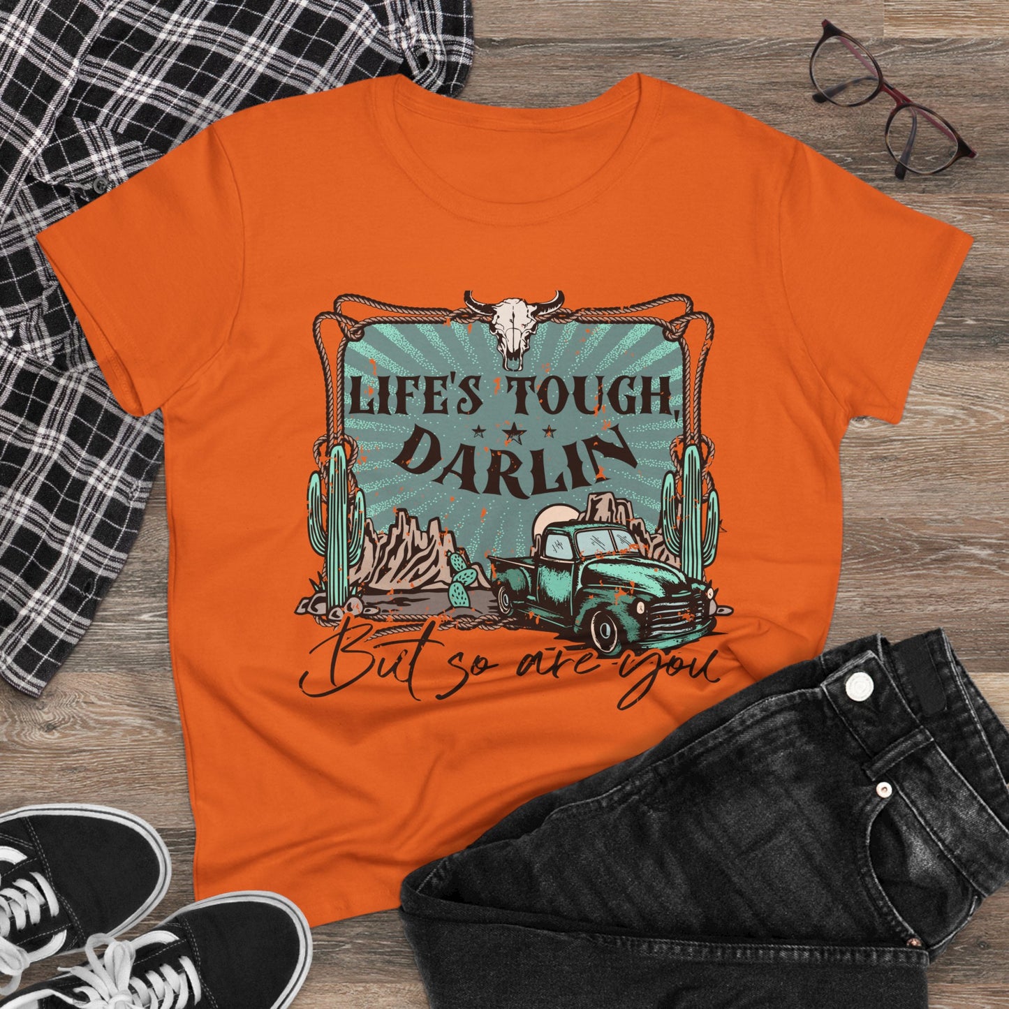 Life's Tough Darlin' Vintage Truck Women's Tee — Inspirational Western Graphic Shirt