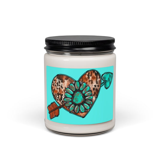 Soy Candle — Turquoise Leopard Heart Design (9oz)