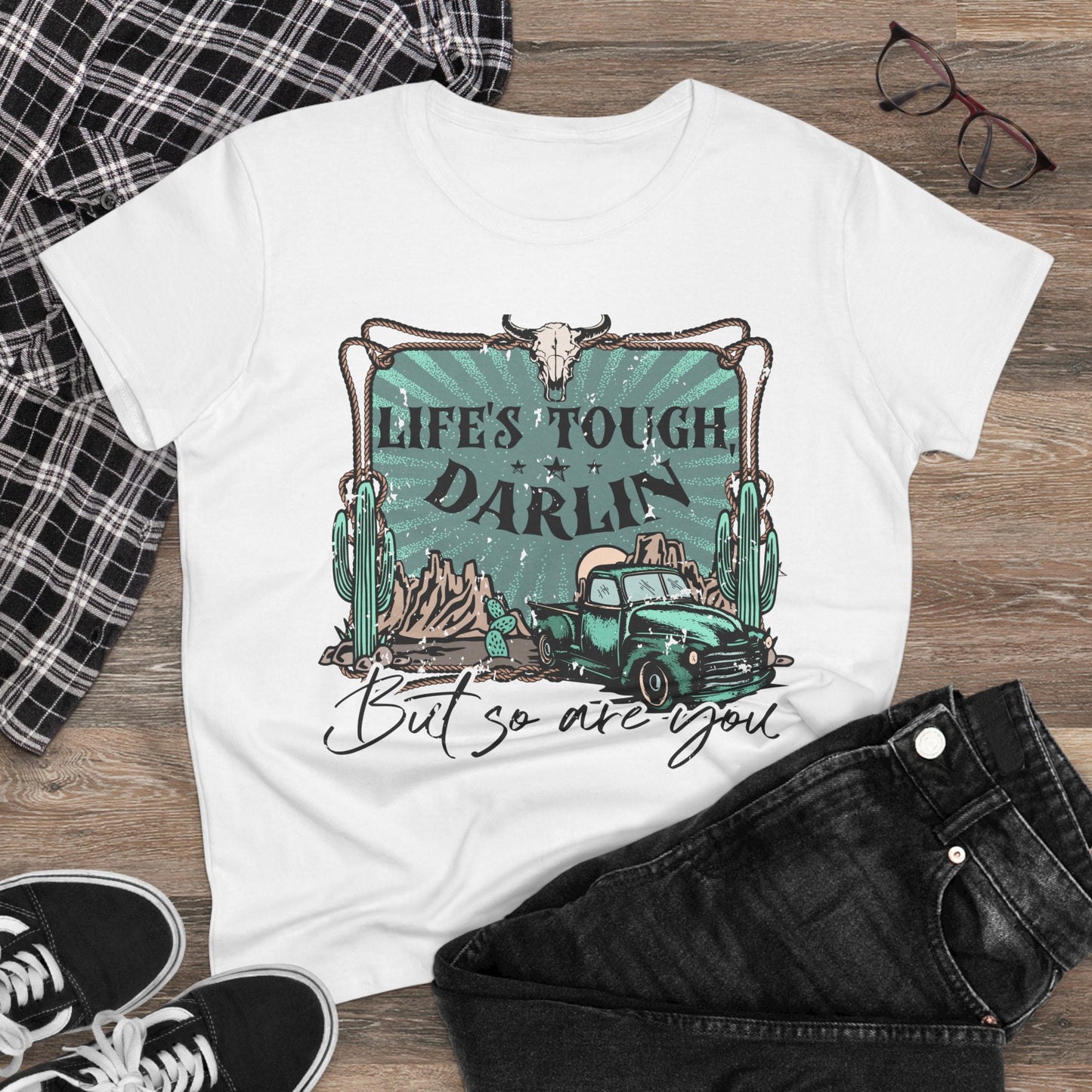Life's Tough Darlin' Vintage Truck Women's Tee — Inspirational Western Graphic Shirt