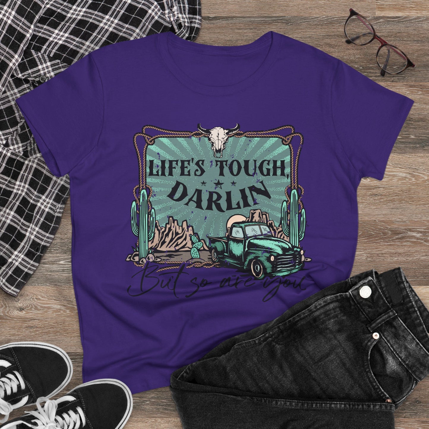 Life's Tough Darlin' Vintage Truck Women's Tee — Inspirational Western Graphic Shirt
