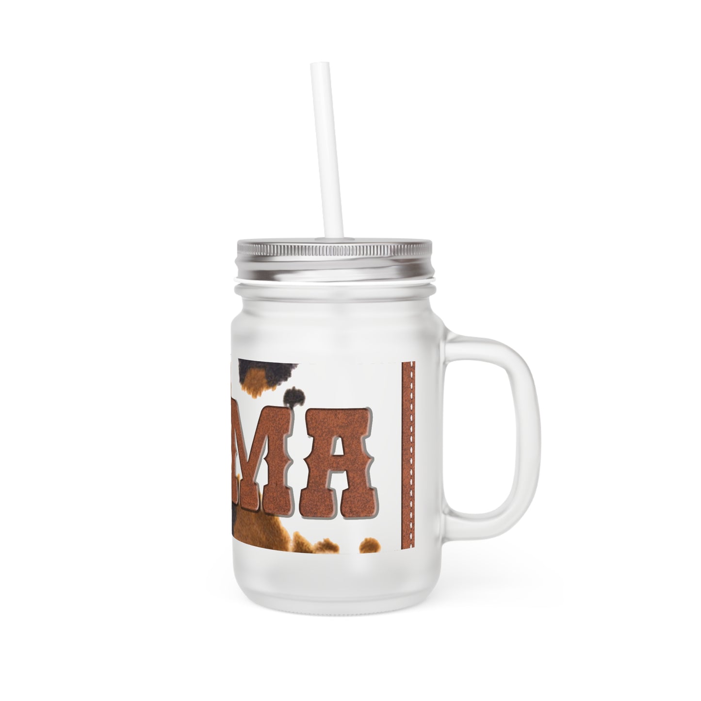 Cowhide Western "Mama" Mason Jar Tumbler with Straw