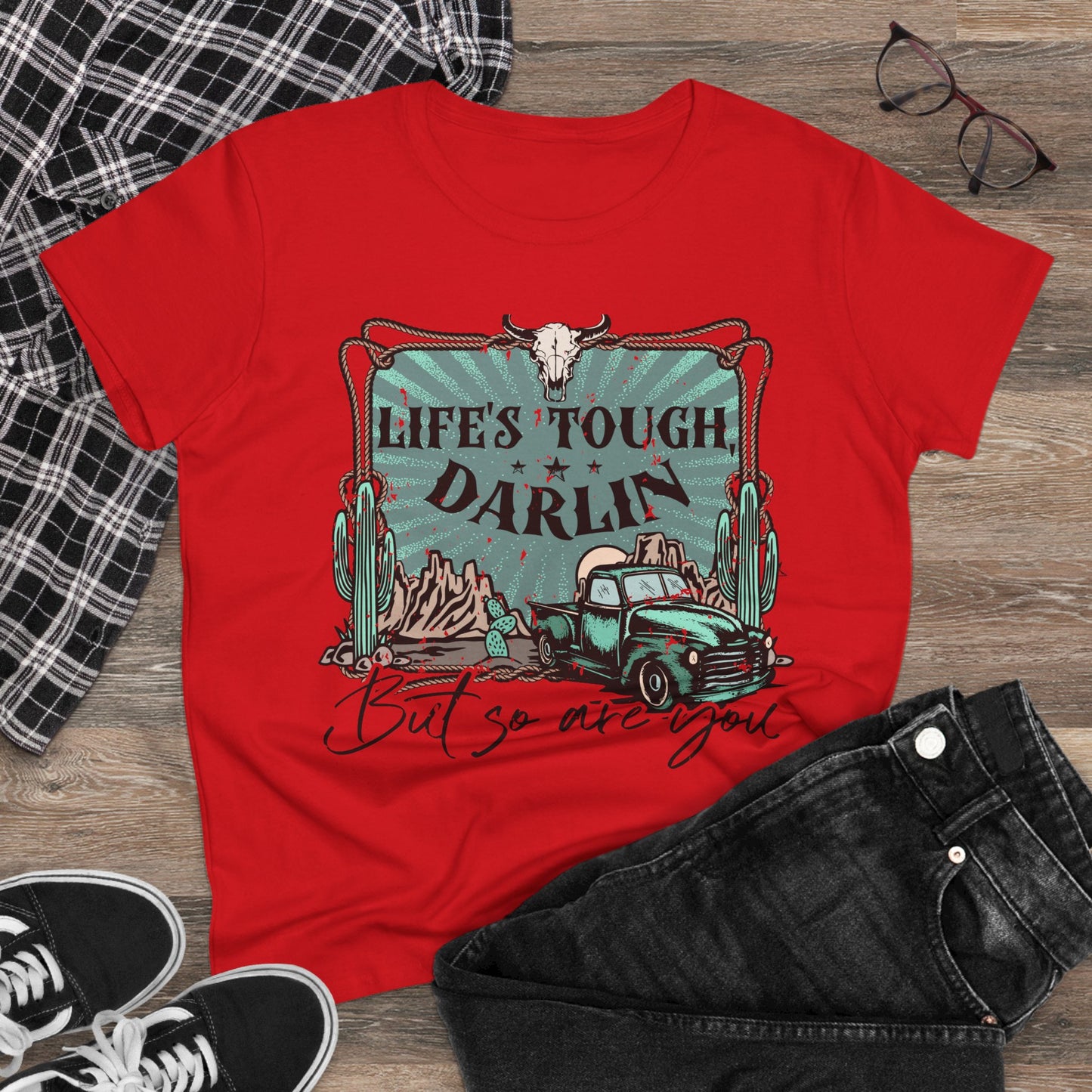 Life's Tough Darlin' Vintage Truck Women's Tee — Inspirational Western Graphic Shirt