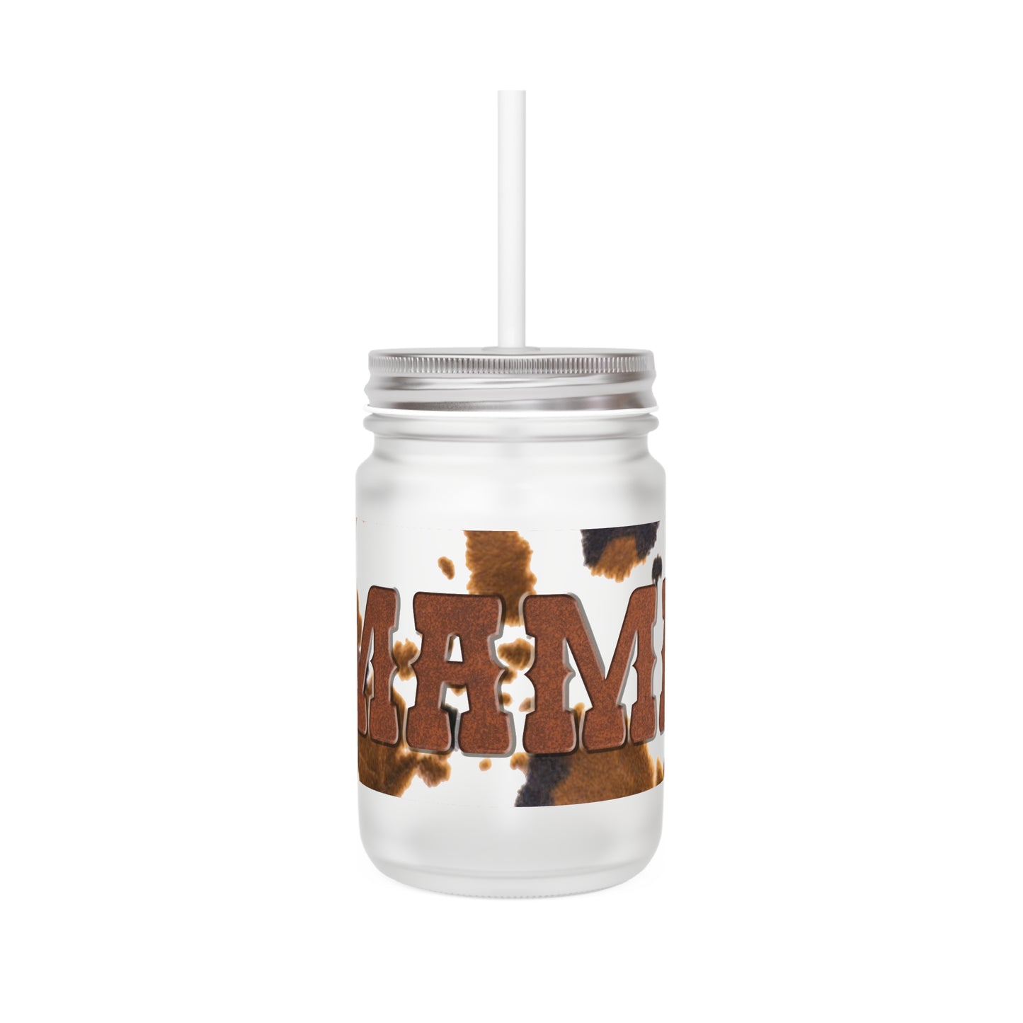 Cowhide Western "Mama" Mason Jar Tumbler with Straw